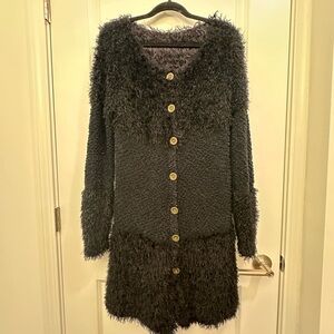 Black Fuzzy Button-Up Cardigan